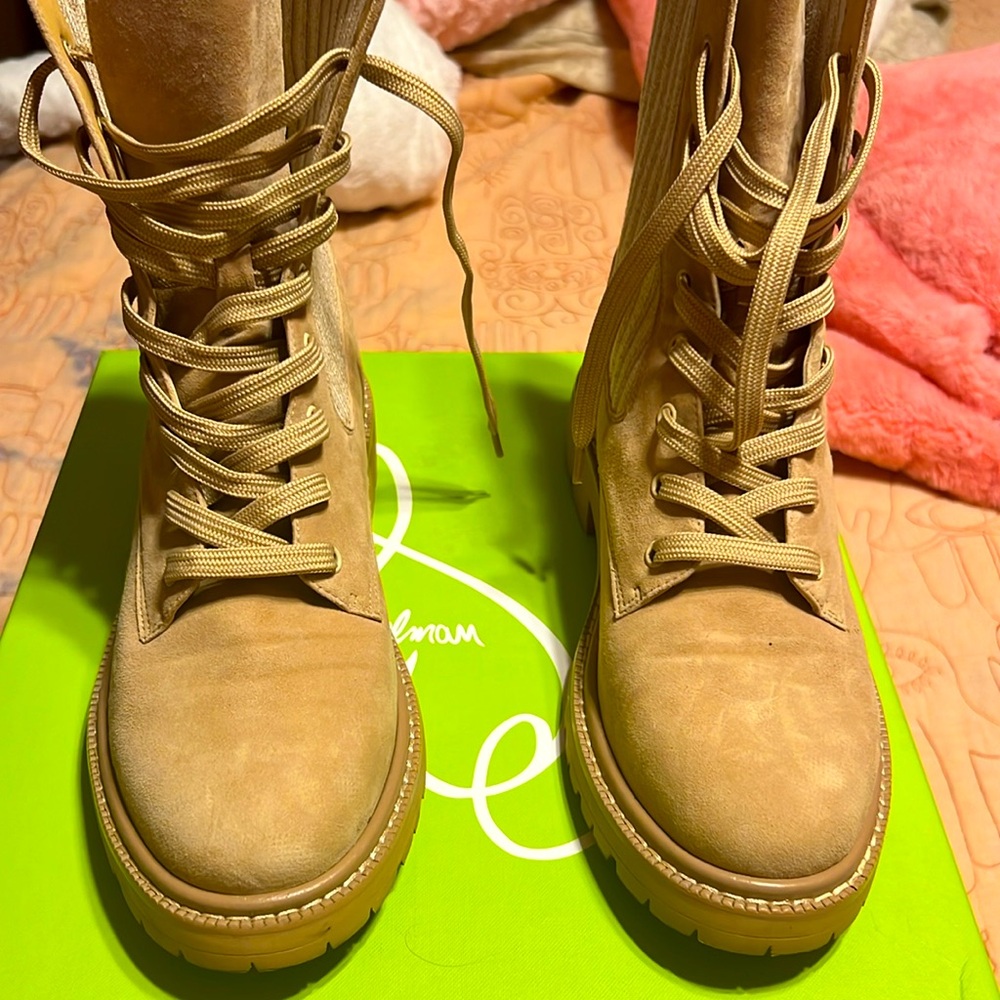 Worn once. Sam Edelmanan sesame suede lace up boots.